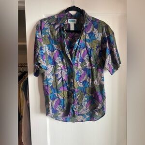 Vintage Partners by Mervyns Colorful Leaf Pattern Shirt